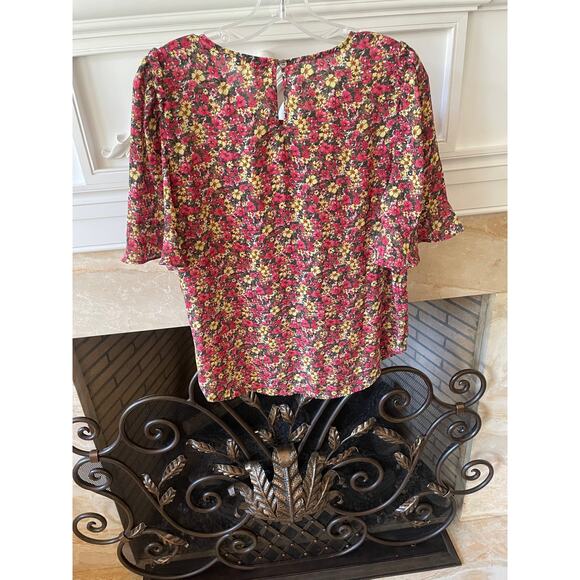 Pleione Floral Short Sleeve Ruffled Top Sz S - Picture 3 of 6